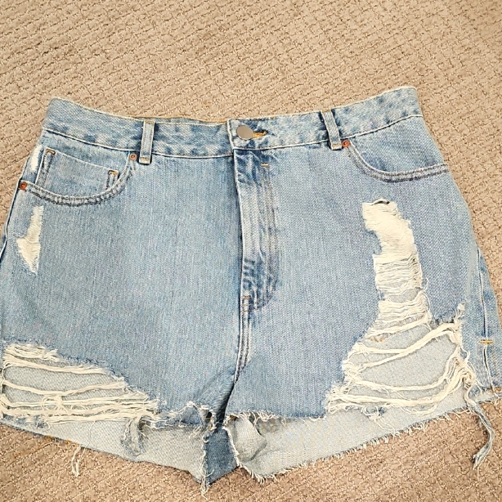 ASOS Denim Distressed High Rise Waist Shorts